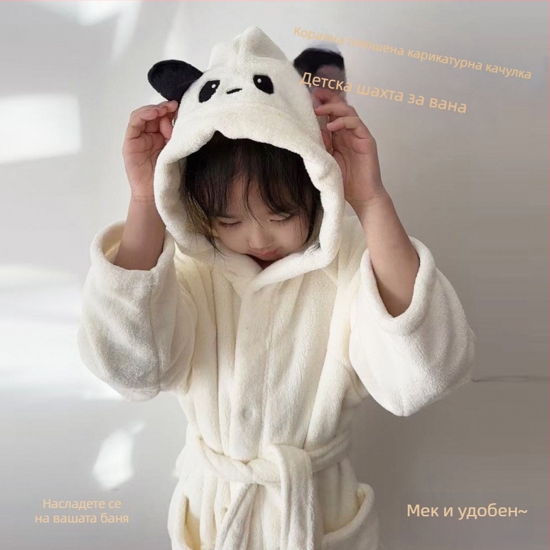 Детски халат за баня с качулка от коралов флис — Mi qijia, 200–300 g, 32s нишки, Plain weave