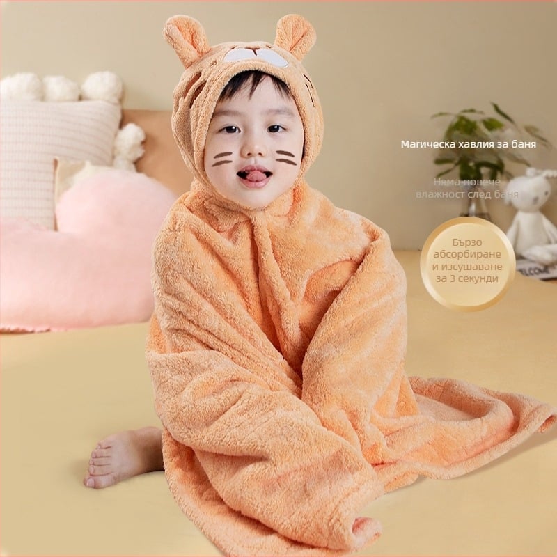 Pidole корал-флис бебешко банно пончо с кърпа - карикатурен стил, за новородени до 6 години, бързосъхнещо, ултра меко, абсорбиращо