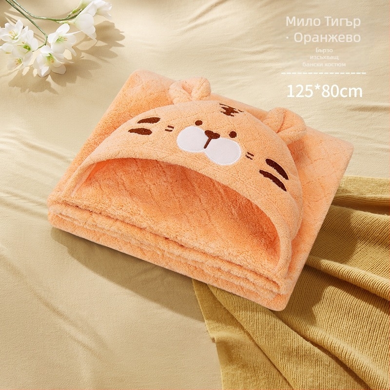 Pidole корал-флис бебешко банно пончо с кърпа - карикатурен стил, за новородени до 6 години, бързосъхнещо, ултра меко, абсорбиращо