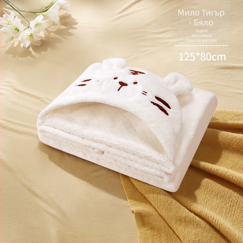 Pidole корал-флис бебешко банно пончо с кърпа - карикатурен стил, за новородени до 6 години, бързосъхнещо, ултра меко, абсорбиращо