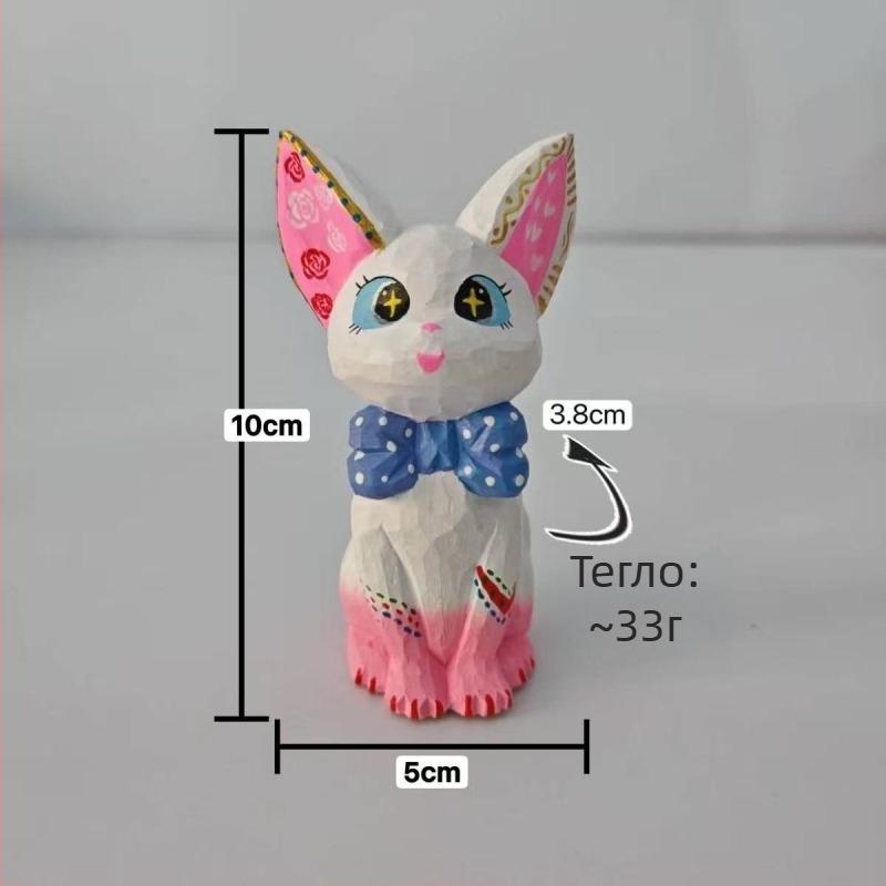 Basswood дърворезба котка Gigi за бюро, шкаф за телевизор и кафе масичка – ръчно гравирано, DIY рисуване, модерно изкуство