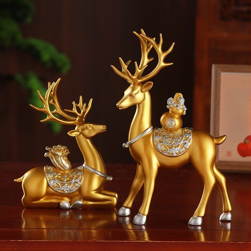 Декоративна фигура от смола – късметлийски елен, китайски стил, за хол и антре, марка Wg