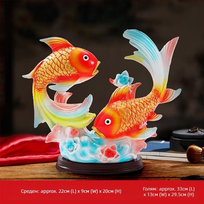 Смолена фигура на риба кои, китайски стил, декоративна украса за офис и дневна