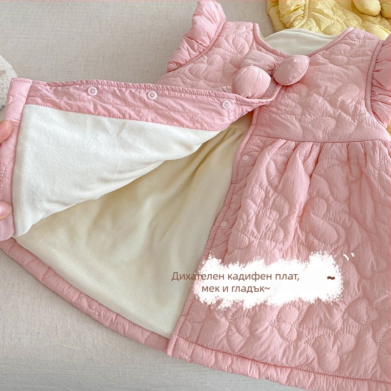 Корейски стил безръкавна рокля принцеса, полиестер, едноцветна, зима, за деца 3–8 години