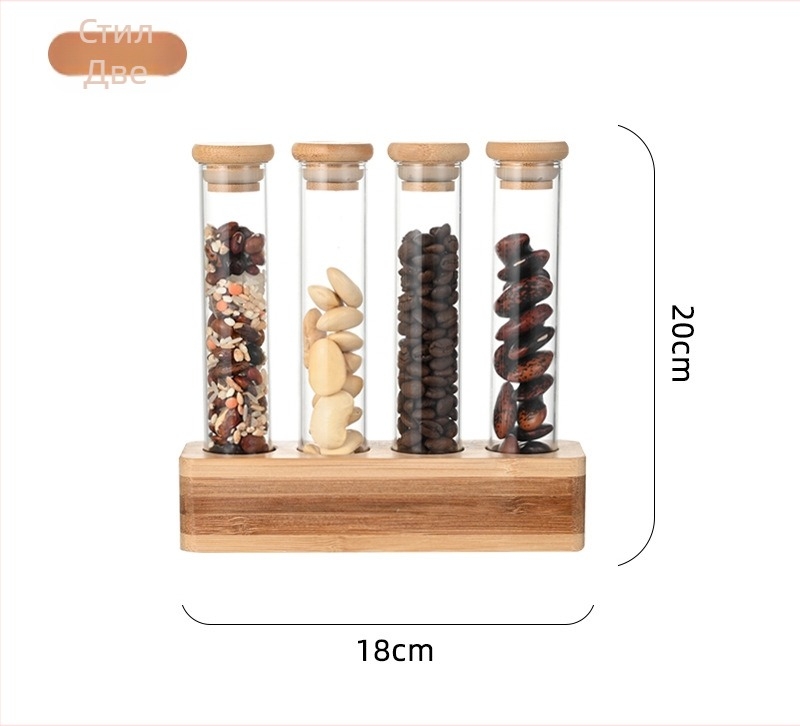 Yi Lan Стъклена кръгла кутия за кафе зърна с дървена стойка, капацитет под 300 мл, микровълнова безопасна, възможност за печат на лого