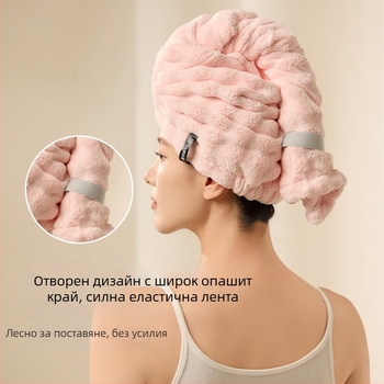 Суха шапка за коса за жени, ултра абсорбираща и бързосъхнеща, коралов флис, бродирана