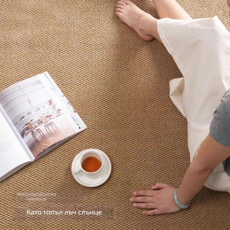 Подов килим с имитация на сизал и дизайн ананасов пръстен, полипропиленови влакна, машинно тъкане, квадратна форма, миещ се, за хол, спалня, кабинет, вход и балкон