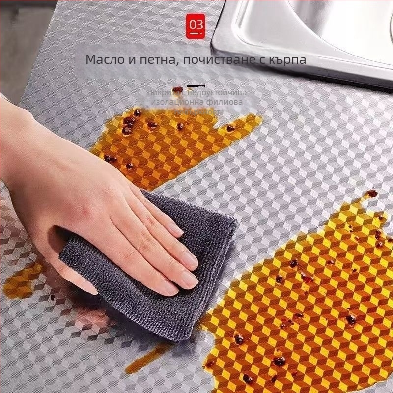 Кухненски самозалепващ стенен стикер — водоустойчив, маслоустойчив и термоустойчив, алуминиево фолио, комплект от 2 части