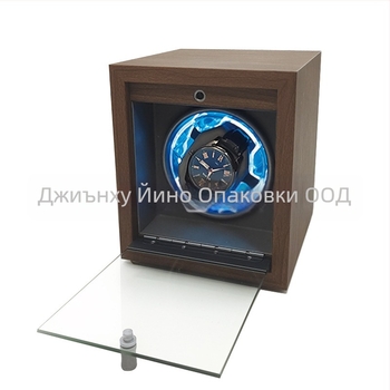 Кутия за навиване на часовници, електрическа, MDF/ABS корпус с memory foam, стъклена врата, за механични часовници