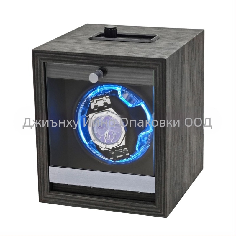 Кутия за навиване на часовници, електрическа, MDF/ABS корпус с memory foam, стъклена врата, за механични часовници