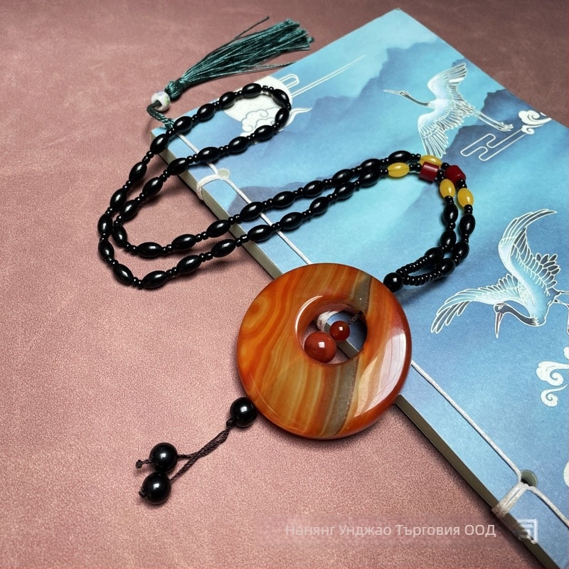 Унисексов ахатов медальон на огърлица с геометрична форма, естествен материал, VS чистота, висящ декоративен елемент