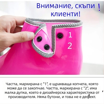 Дамски PVC дъждовни ботуши, подплатени с флис, къс височина, водоустойчиви, противохлъзгащи, градински обувки (PVC горна част; къс височина; подплата от флис; водоустойчиви; противохлъзгаща подметка)