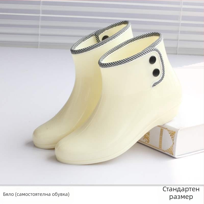 Дамски ботуши за дъжд, PVC горна част, водоустойчиви, подплатени с флийс, нехлъзгаща се подметка, нисък височинен профил