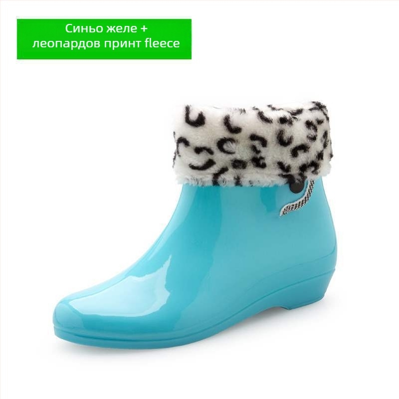 Дамски ботуши за дъжд, PVC горна част, водоустойчиви, подплатени с флийс, нехлъзгаща се подметка, нисък височинен профил