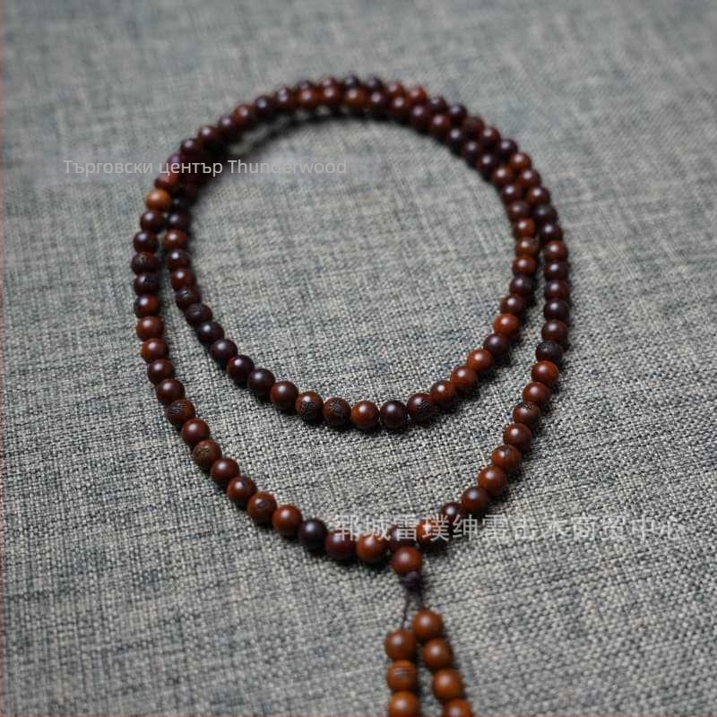 Браслет с 108 мъниста от дърво джуджуб, китайски стил, полу ръчна и полу механична изработка