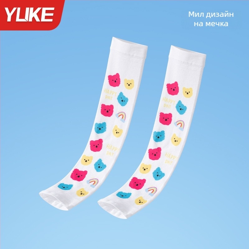 Детски външни ръкавели от найлон – унисекс, UV защита, принт със счупени цветя