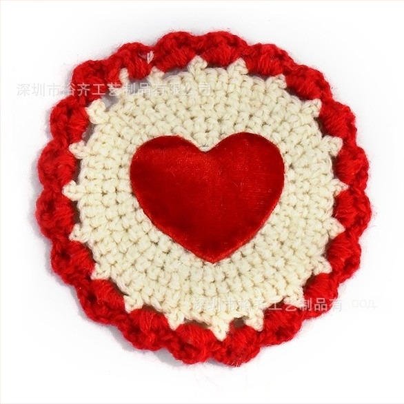 Подложка за чаши, сърцевидна форма, ръчно плетена платнена подложка, украса за помещения