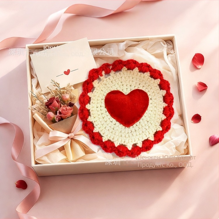 Подложка за чаши, сърцевидна форма, ръчно плетена платнена подложка, украса за помещения