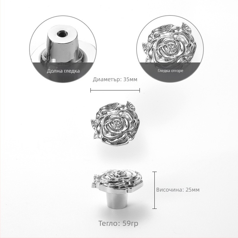 Nu Sheng 301 Медна дръжка за врата на шкаф или гардероб, мотив роза, френски стил, тикваобразна, еднодупкова, модерен минимализъм, луксозен дизайн