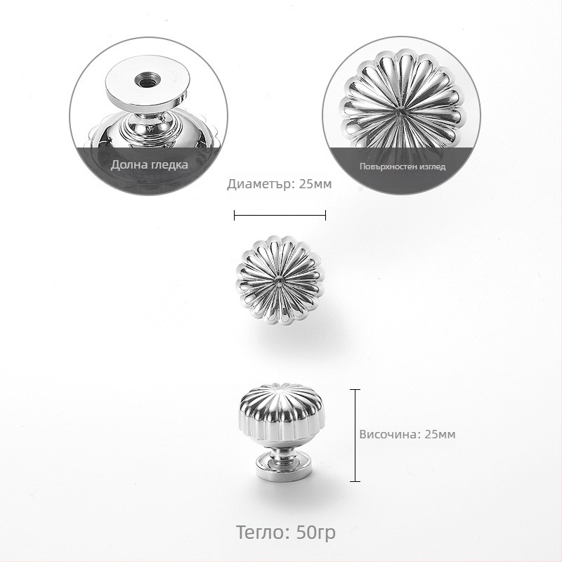 Nu Sheng 301 Медна дръжка за врата на шкаф или гардероб, мотив роза, френски стил, тикваобразна, еднодупкова, модерен минимализъм, луксозен дизайн