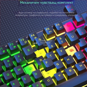 Комплект клавиатура и мишка, жичен, безшумен, механично усещане, USB