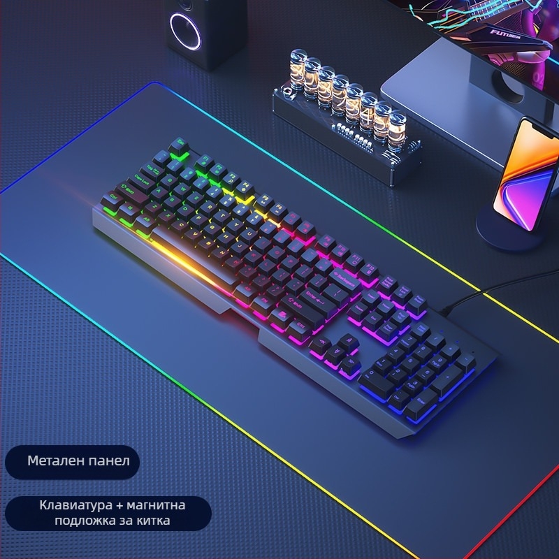 Комплект клавиатура и мишка, жичен, безшумен, механично усещане, USB