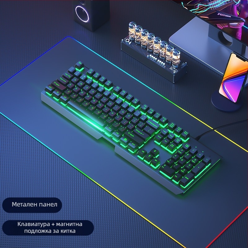 Комплект клавиатура и мишка, жичен, безшумен, механично усещане, USB