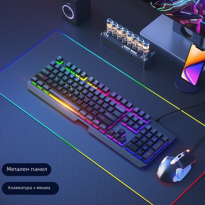 Комплект клавиатура и мишка, жичен, безшумен, механично усещане, USB