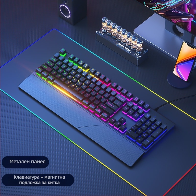 Комплект клавиатура и мишка, жичен, безшумен, механично усещане, USB