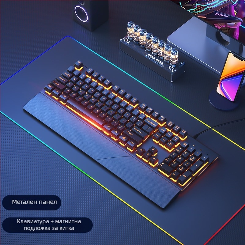 Комплект клавиатура и мишка, жичен, безшумен, механично усещане, USB