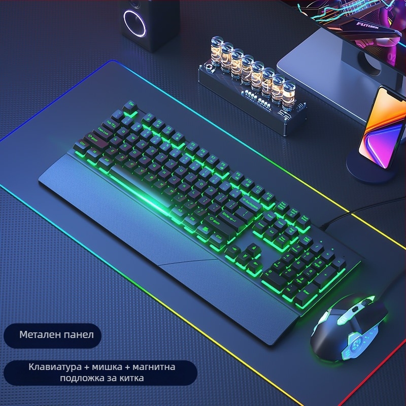 Комплект клавиатура и мишка, жичен, безшумен, механично усещане, USB