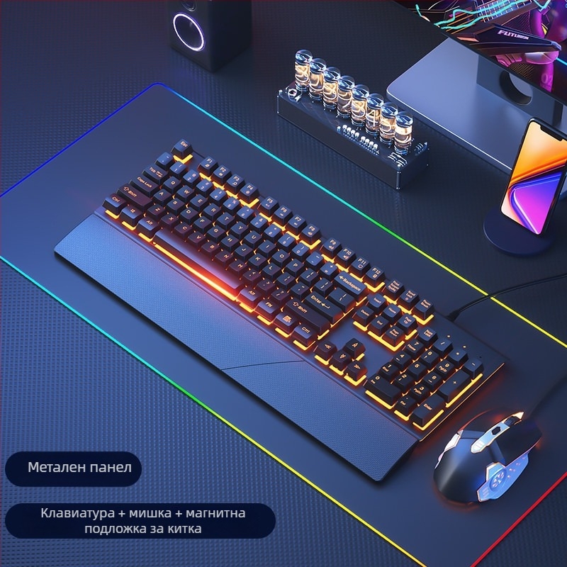 Комплект клавиатура и мишка, жичен, безшумен, механично усещане, USB