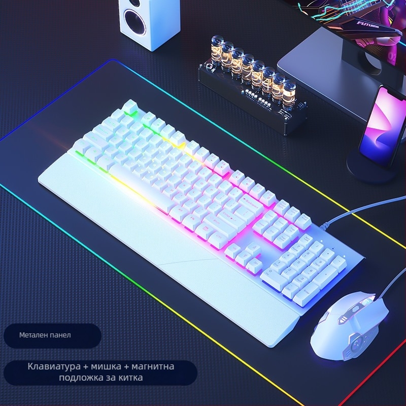 Комплект клавиатура и мишка, жичен, безшумен, механично усещане, USB