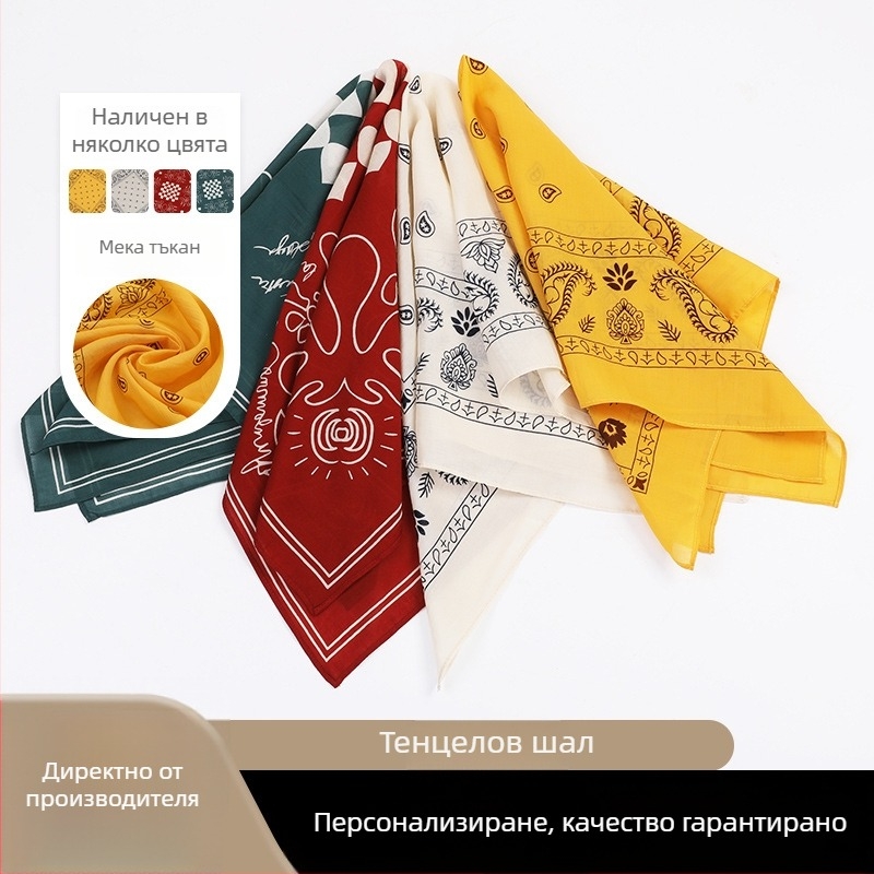 Jiechen Clothing Тенсел квадратен шал – печатен уличен стил хип-хоп, многофункционален спортен шал, 100% лиоцел