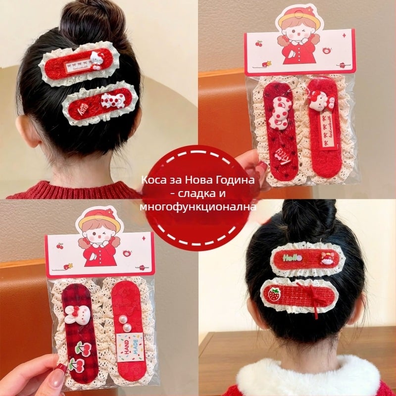 Детски аксесоар за глава - етно стил, форма кукла, украса от плат с цветя; произход: Джинха; зимна колекция 2025