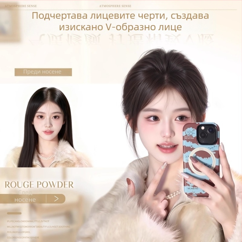 Перука за жени с добавен обем върху върха на главата, естествено незабележимо пухкаво покритие на короната, пълна истинска коса, безследни челки