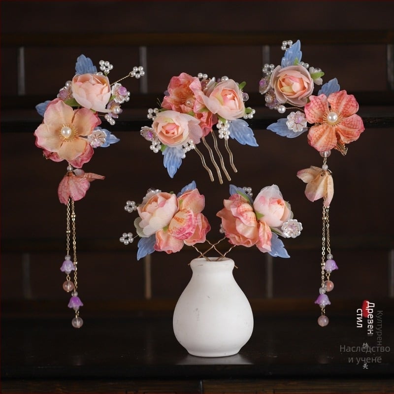 Ханфу украса за коса – флорална композиция, метална сплав, Seiko обработка