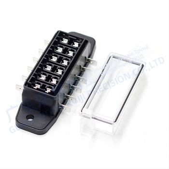 Автомобилна база за предпазители, 4-, 6-, 8- или 10-канална, двустранно окабеляване, директно вмъкване.