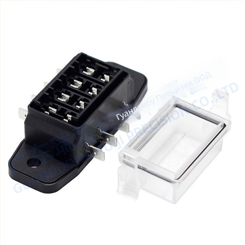 Автомобилна база за предпазители, 4-, 6-, 8- или 10-канална, двустранно окабеляване, директно вмъкване.