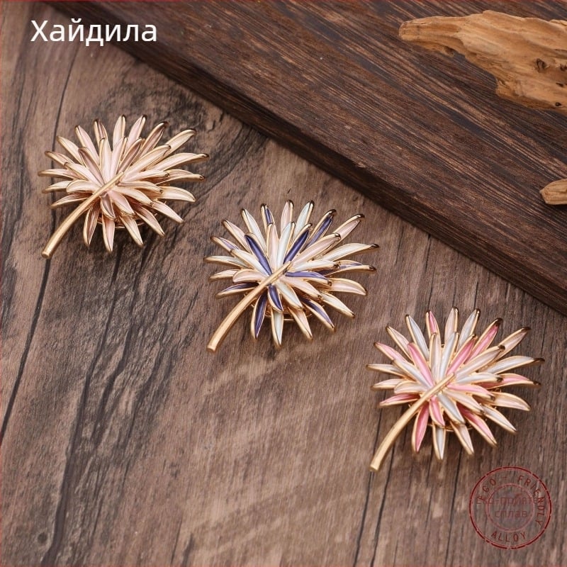 Брошка магнитна с емал слънчоглед, двоен слой, цинкова сплав, оригинален дизайн