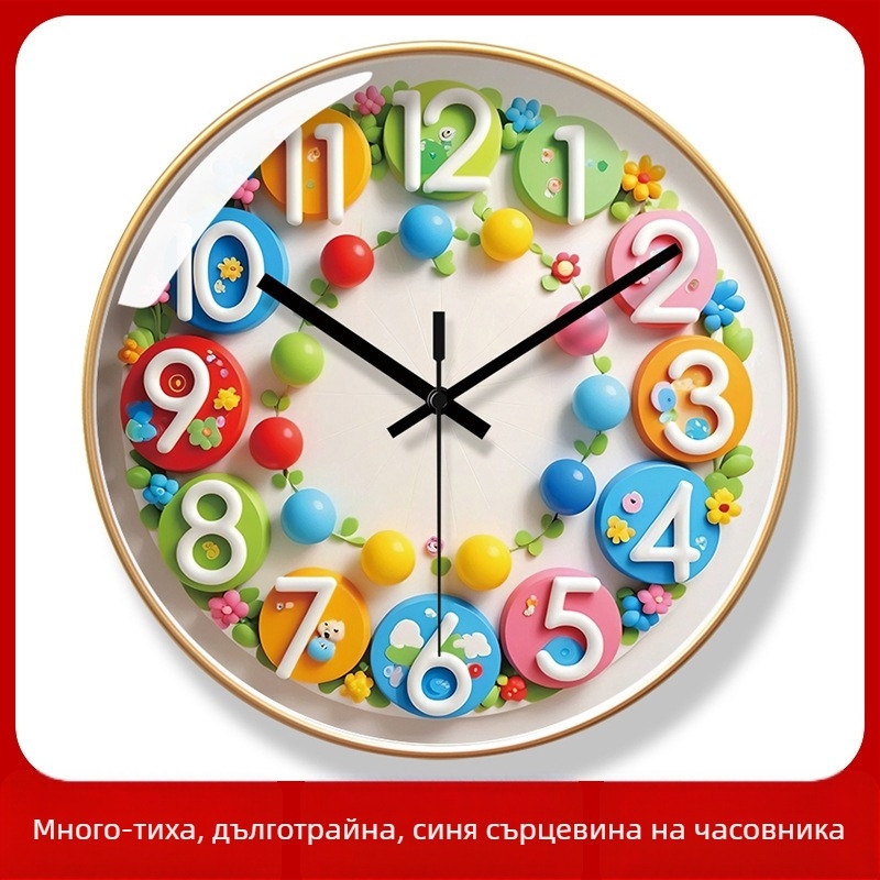 Стенен часовник 7094, ултра тих кварцов механизъм, кръгъл пластмасов корпус, PVC циферблат, аналогов дисплей с цифри, декоративен за хол, спалня и офис