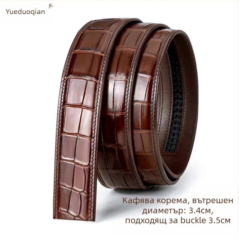 Мъжки колан от естествена кожа с крокодилска текстура, автоматична катарама, ширина над 4 см, стил бизнес/ежедневен
