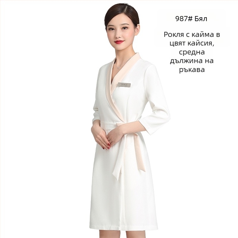 Униформа за козметичен салон за козметици, унисекс, средни ръкави, Chenille плат, 50–70% еластан, панталони 5/4, яка от изкуствена козина