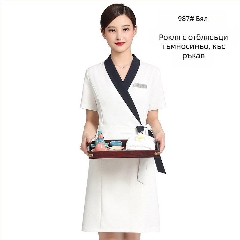 Униформа за козметичен салон за козметици, унисекс, средни ръкави, Chenille плат, 50–70% еластан, панталони 5/4, яка от изкуствена козина