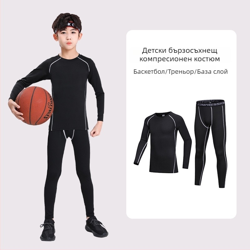 Унисекс детски тренировъчен костюм за баскетбол с дълги ръкави и панталони, топла подплата, полиестерна материя, за деца 7–12 години