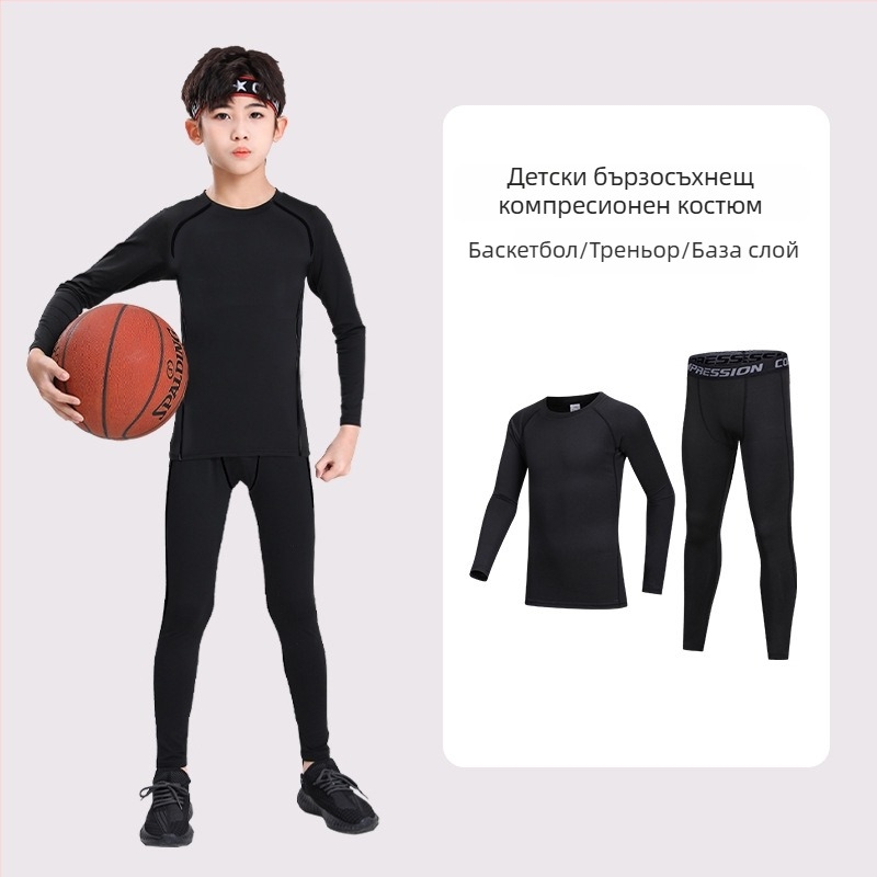 Унисекс детски тренировъчен костюм за баскетбол с дълги ръкави и панталони, топла подплата, полиестерна материя, за деца 7–12 години