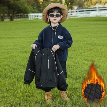 Детско зимно 3-в-1 яке за момчета, подплатено с памук, качулка с подвижна подплата, 100% полиестер, влагоотводяща, за деца 7–12 г.