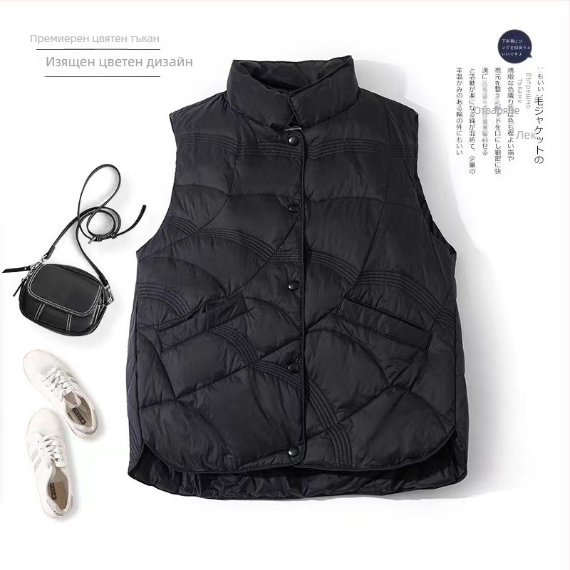 Пухена жилетка, свободен силует, полиестерна основна материя, пух от бяла патица, 66–70% пух