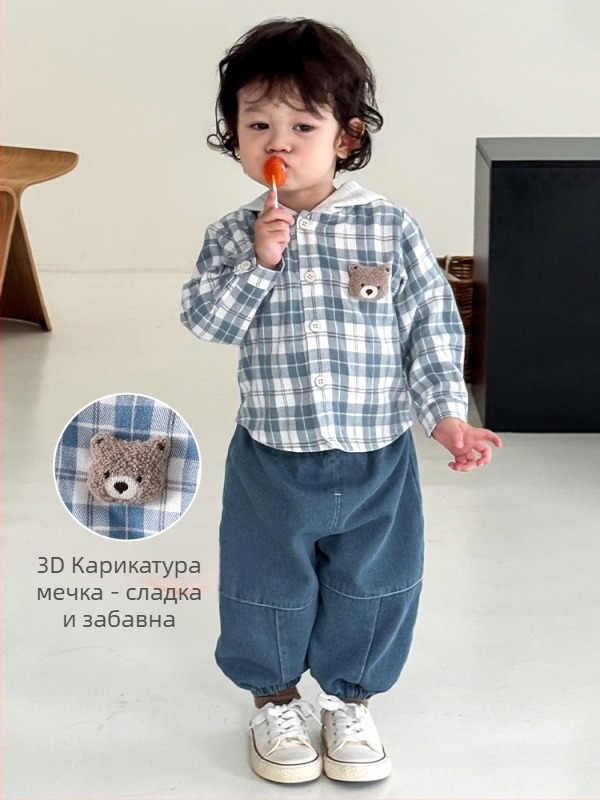 Детско каре яке с качулка, есен 2025, корейски стил, къс модел, памук 80% полиестер 20%