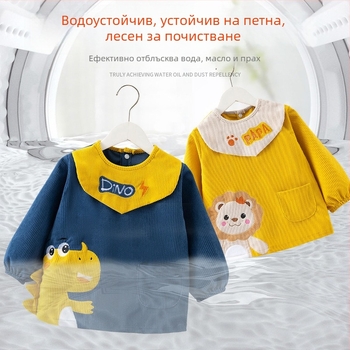 Водоустойчива престилка-смок от Corduroy плат за момчета, карикатурен принт, полиестер, за деца 1-3 години